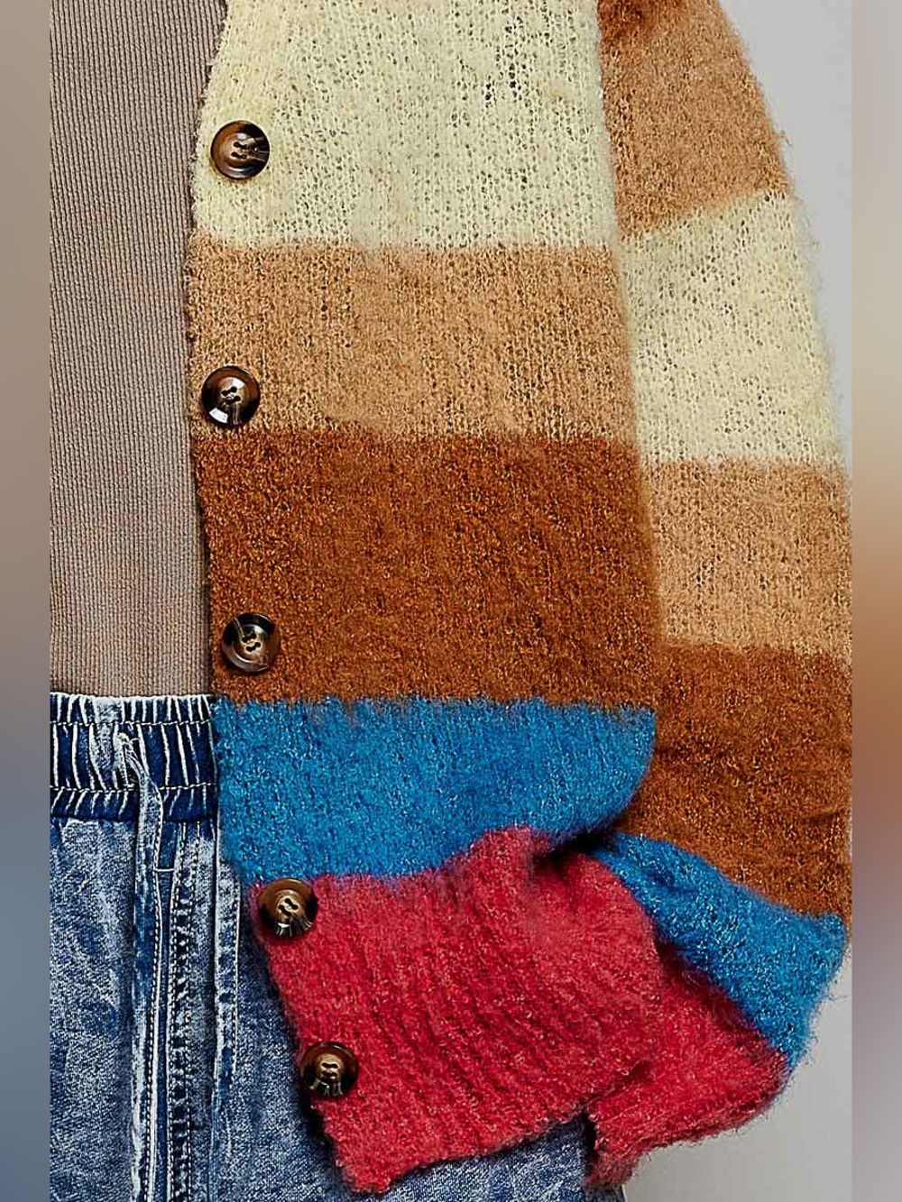 POL “ Malibu Sunset “ Striped Cardigan Sweater | Choco Multi - Picture 6 of 7